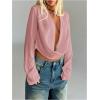 imageSOLY HUX Womens Deep V Neck Draped Crop Blouse Long Sleeve Shirts Going Out Cropped TopsPure Pink