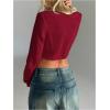 imageSOLY HUX Womens Deep V Neck Draped Crop Blouse Long Sleeve Shirts Going Out Cropped TopsPure Red