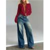 imageSOLY HUX Womens Deep V Neck Draped Crop Blouse Long Sleeve Shirts Going Out Cropped TopsPure Red