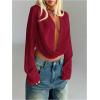 imageSOLY HUX Womens Deep V Neck Draped Crop Blouse Long Sleeve Shirts Going Out Cropped TopsPure Red