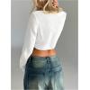 imageSOLY HUX Womens Deep V Neck Draped Crop Blouse Long Sleeve Shirts Going Out Cropped TopsPure White