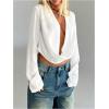 imageSOLY HUX Womens Deep V Neck Draped Crop Blouse Long Sleeve Shirts Going Out Cropped TopsPure White
