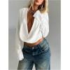 imageSOLY HUX Womens Deep V Neck Draped Crop Blouse Long Sleeve Shirts Going Out Cropped TopsPure White