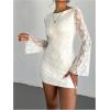 imageSOLY HUX Womens Lace Mini Dress Tie Backless Bell Long Sleeve Crew Neck Bodycon DressesPure White