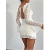 imageSOLY HUX Womens Lace Mini Dress Tie Backless Bell Long Sleeve Crew Neck Bodycon DressesPure White