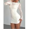 imageSOLY HUX Womens Lace Mini Dress Tie Backless Bell Long Sleeve Crew Neck Bodycon DressesPure White