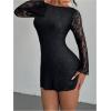 imageSOLY HUX Womens Lace Mini Dress Tie Backless Bell Long Sleeve Crew Neck Bodycon DressesSolid Black