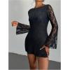 imageSOLY HUX Womens Lace Mini Dress Tie Backless Bell Long Sleeve Crew Neck Bodycon DressesSolid Black
