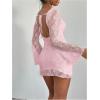 imageSOLY HUX Womens Lace Mini Dress Tie Backless Bell Long Sleeve Crew Neck Bodycon DressesSolid Pink