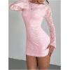 imageSOLY HUX Womens Lace Mini Dress Tie Backless Bell Long Sleeve Crew Neck Bodycon DressesSolid Pink