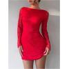 imageSOLY HUX Womens Lace Mini Dress Tie Backless Bell Long Sleeve Crew Neck Bodycon DressesSolid Red