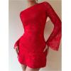 imageSOLY HUX Womens Lace Mini Dress Tie Backless Bell Long Sleeve Crew Neck Bodycon DressesSolid Red