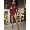 imageSOLY HUX Womens Lace Sheer Bodycon Mini Dresses Long Sleeve Sexy Club Night Out Party DressPure Burgundy