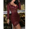 imageSOLY HUX Womens Lace Sheer Bodycon Mini Dresses Long Sleeve Sexy Club Night Out Party DressPure Burgundy