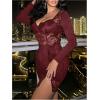 imageSOLY HUX Womens Lace Sheer Bodycon Mini Dresses Long Sleeve Sexy Club Night Out Party DressPure Burgundy