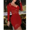 imageSOLY HUX Womens Lace Sheer Bodycon Mini Dresses Long Sleeve Sexy Club Night Out Party DressPure Red