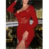 imageSOLY HUX Womens Lace Sheer Bodycon Mini Dresses Long Sleeve Sexy Club Night Out Party DressPure Red