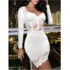 imageSOLY HUX Womens Lace Sheer Bodycon Mini Dresses Long Sleeve Sexy Club Night Out Party DressPure White
