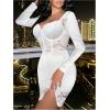imageSOLY HUX Womens Lace Sheer Bodycon Mini Dresses Long Sleeve Sexy Club Night Out Party DressPure White