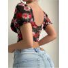 imageSOLY HUX Womens Leopard Print Front Closure Push Up Bustier Corsets Short Sleeve Sweetheart Neck Crop TopsBlack Floral
