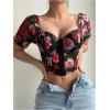 imageSOLY HUX Womens Leopard Print Front Closure Push Up Bustier Corsets Short Sleeve Sweetheart Neck Crop TopsBlack Floral