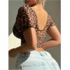 imageSOLY HUX Womens Leopard Print Front Closure Push Up Bustier Corsets Short Sleeve Sweetheart Neck Crop TopsBrown Leopard