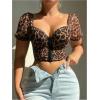 imageSOLY HUX Womens Leopard Print Front Closure Push Up Bustier Corsets Short Sleeve Sweetheart Neck Crop TopsBrown Leopard