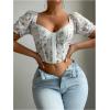 imageSOLY HUX Womens Leopard Print Front Closure Push Up Bustier Corsets Short Sleeve Sweetheart Neck Crop TopsWhite Floral