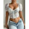 imageSOLY HUX Womens Leopard Print Front Closure Push Up Bustier Corsets Short Sleeve Sweetheart Neck Crop TopsWhite Floral