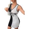 imageSOLY HUX Womens Letter Graphic Print Color Block V Neck Sleeveless Bodycon Mini DressBlack and White