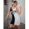 imageSOLY HUX Womens Letter Graphic Print Color Block V Neck Sleeveless Bodycon Mini DressBlack and White