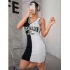 imageSOLY HUX Womens Letter Graphic Print Color Block V Neck Sleeveless Bodycon Mini DressBlack and White