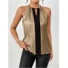 imageSOLY HUX Womens Metallic Sleeveless Shirts Color Block Halter Neck Tunic Top Party Club BlousesGold and Black