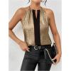 imageSOLY HUX Womens Metallic Sleeveless Shirts Color Block Halter Neck Tunic Top Party Club BlousesGold and Black