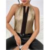 imageSOLY HUX Womens Metallic Sleeveless Shirts Color Block Halter Neck Tunic Top Party Club BlousesGold and Black