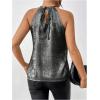 imageSOLY HUX Womens Metallic Sleeveless Shirts Color Block Halter Neck Tunic Top Party Club BlousesGrey and Black