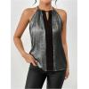 imageSOLY HUX Womens Metallic Sleeveless Shirts Color Block Halter Neck Tunic Top Party Club BlousesGrey and Black