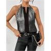 imageSOLY HUX Womens Metallic Sleeveless Shirts Color Block Halter Neck Tunic Top Party Club BlousesGrey and Black