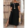 imageSOLY HUX Womens Plus Size Cold Shoulder Short Sleeve Split Hem T Shirt Dress Summer Long Maxi DressesPlain Black