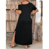 imageSOLY HUX Womens Plus Size Cold Shoulder Short Sleeve Split Hem T Shirt Dress Summer Long Maxi DressesPlain Black