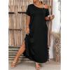 imageSOLY HUX Womens Plus Size Cold Shoulder Short Sleeve Split Hem T Shirt Dress Summer Long Maxi DressesPlain Black