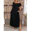 imageSOLY HUX Womens Plus Size Cold Shoulder Short Sleeve Split Hem T Shirt Dress Summer Long Maxi DressesPlain Black