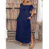 imageSOLY HUX Womens Plus Size Cold Shoulder Short Sleeve Split Hem T Shirt Dress Summer Long Maxi DressesPure Dark Blue