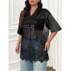 imageSOLY HUX Womens Plus Size Jersey Shirts Lace Sheer V Neck Half Sleeve Number Graphic Tees Casual T ShirtBlack Letter