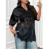imageSOLY HUX Womens Plus Size Jersey Shirts Lace Sheer V Neck Half Sleeve Number Graphic Tees Casual T ShirtBlack Letter
