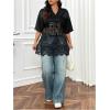 imageSOLY HUX Womens Plus Size Jersey Shirts Lace Sheer V Neck Half Sleeve Number Graphic Tees Casual T ShirtBlack Letter