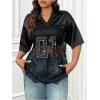 imageSOLY HUX Womens Plus Size Jersey Shirts Lace Sheer V Neck Half Sleeve Number Graphic Tees Casual T ShirtBlack Letter