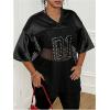 imageSOLY HUX Womens Plus Size Jersey Shirts Lace Sheer V Neck Half Sleeve Number Graphic Tees Casual T ShirtBlack Number