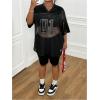 imageSOLY HUX Womens Plus Size Jersey Shirts Lace Sheer V Neck Half Sleeve Number Graphic Tees Casual T ShirtBlack Number