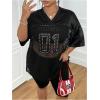 imageSOLY HUX Womens Plus Size Jersey Shirts Lace Sheer V Neck Half Sleeve Number Graphic Tees Casual T ShirtBlack Number